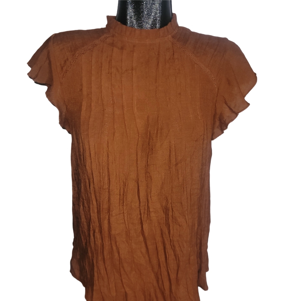 Nanette Lepore Rust Brown Ruffle Sleeve Blouse
